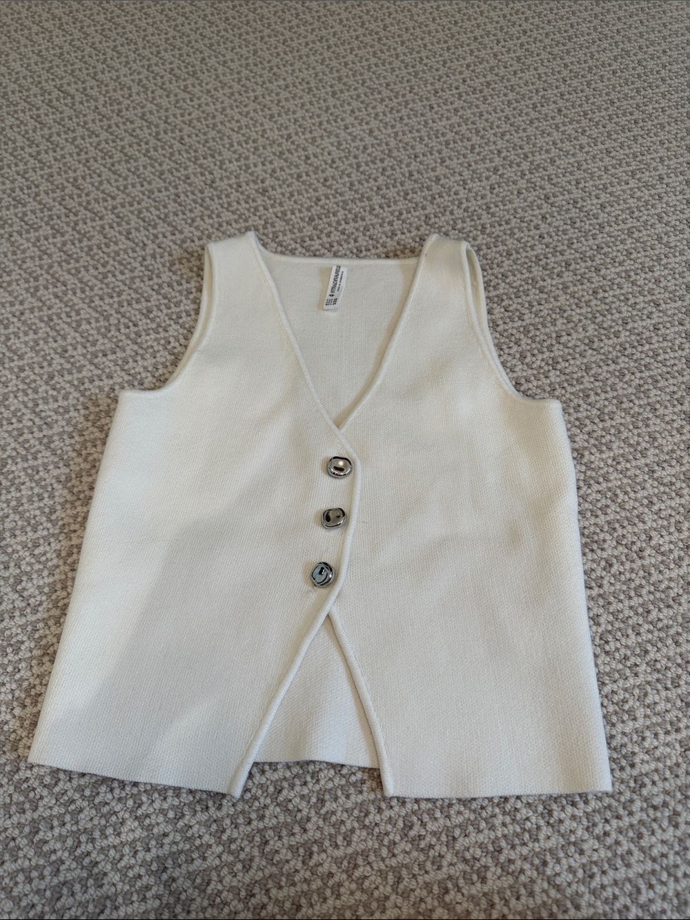 Stradivarius Cream Crop Knit Button Front Vest